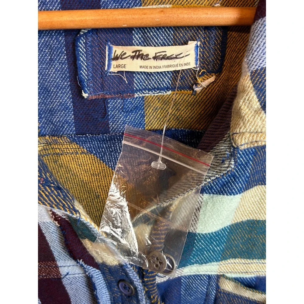 Free People We The Free So Long Summer Plaid Shacket Blue Yellow Large OB1597920
